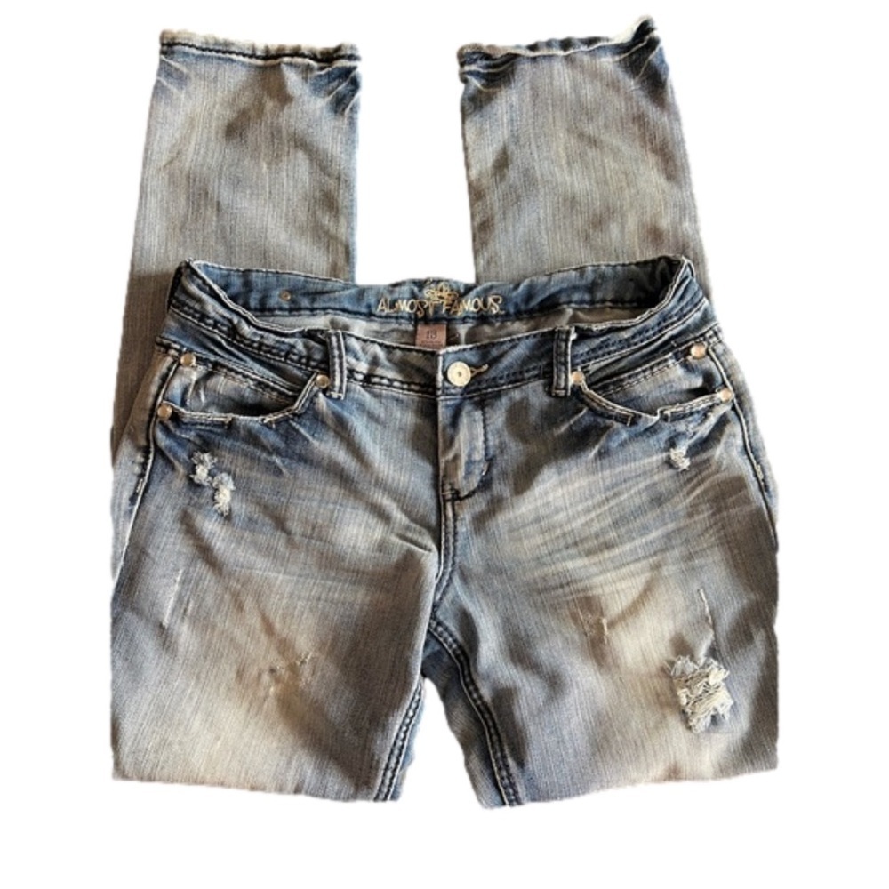 Almost Famous Distressed Light Wash Rhinestone Embellished Jeans Size 13